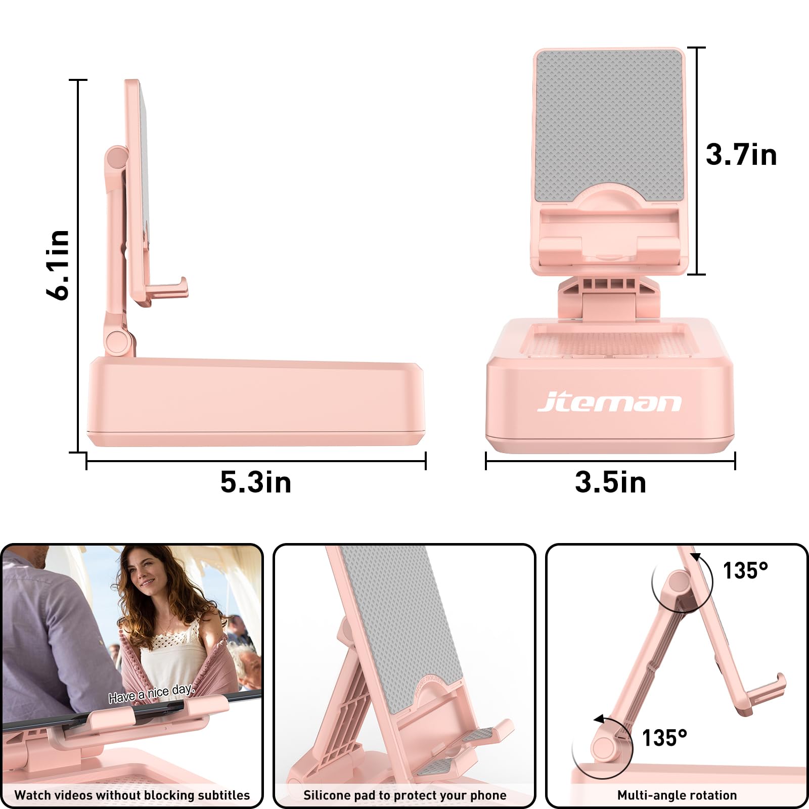Foto 5 | Soporte Portátil Para Teléfono Con Altavoz Bluetooth Jteman, Color Rosa - Venta Internacional.