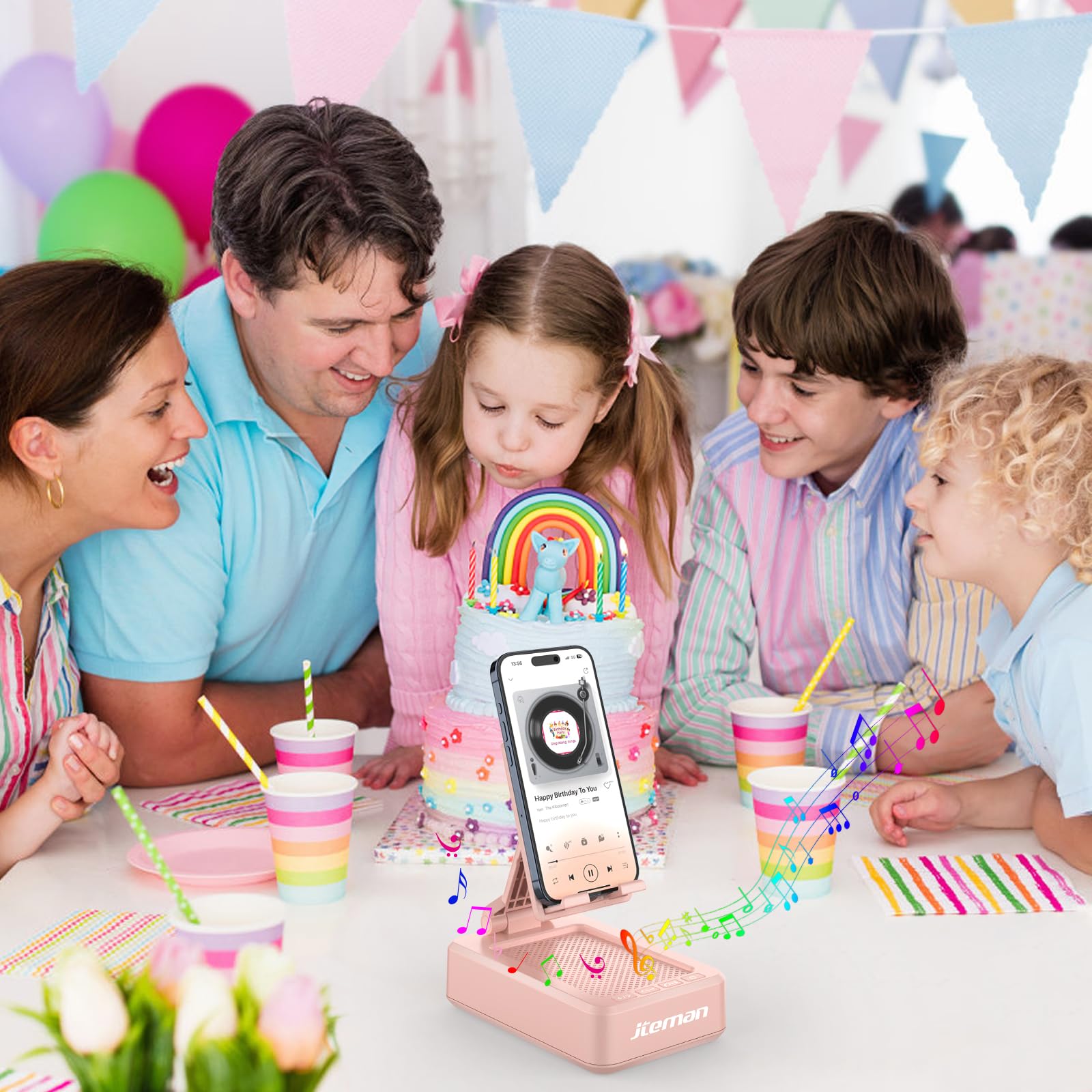 Foto 7 pulgar | Soporte Portátil Para Teléfono Con Altavoz Bluetooth Jteman, Color Rosa - Venta Internacional.