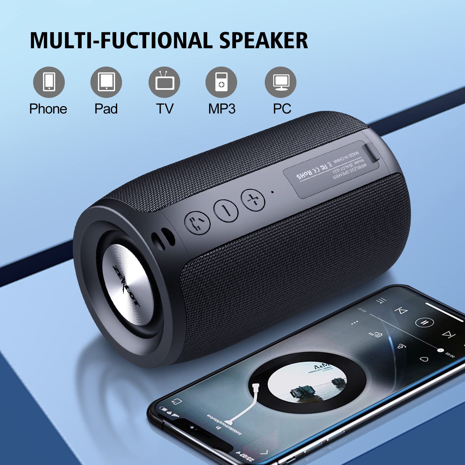 Foto 5 pulgar | Altavoz Bluetooth Zealot S32 Portátil Impermeable Ipx5 Negro - Venta Internacional.