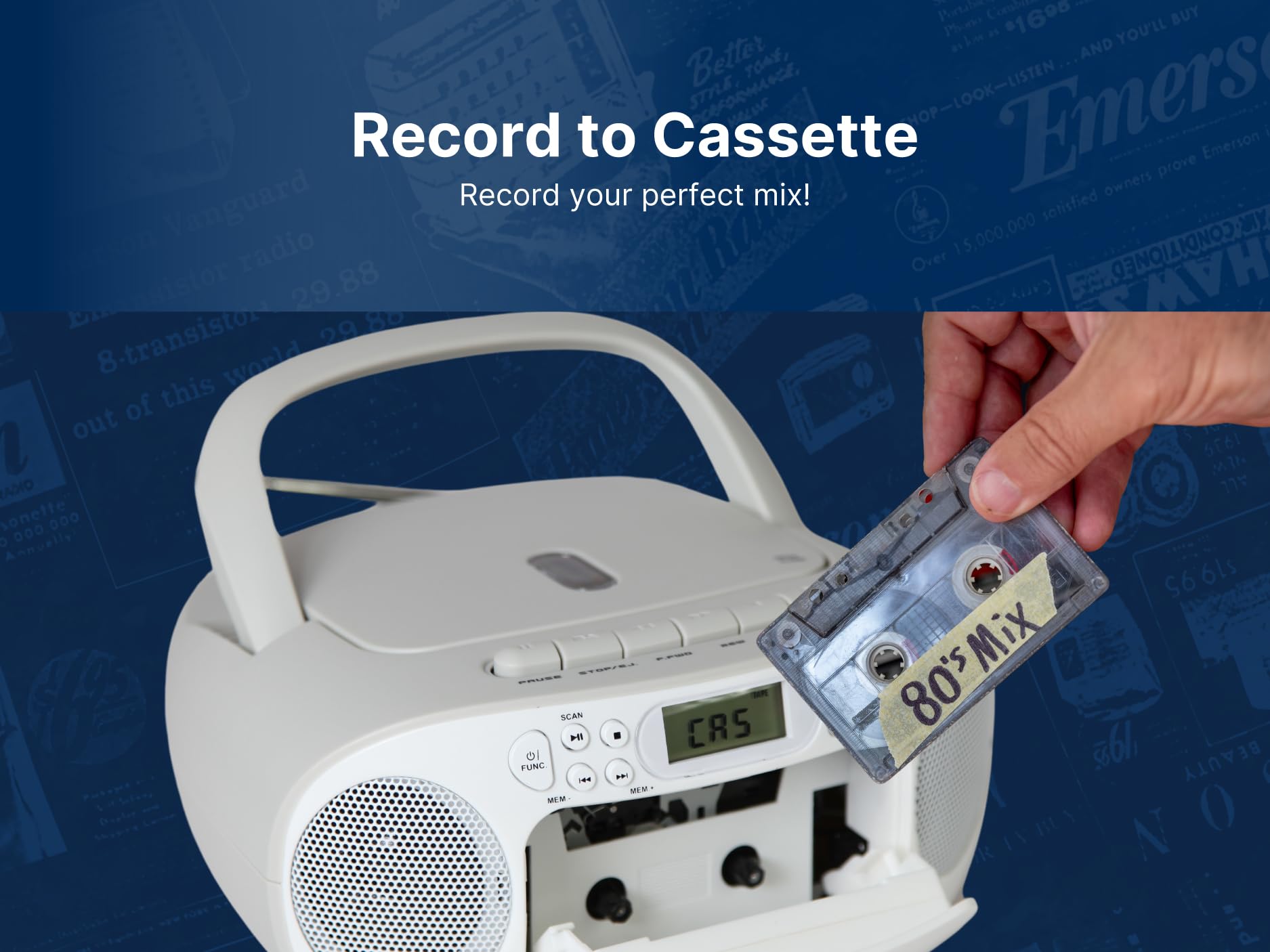 Foto 3 pulgar | Reproductor De Cd Portátil Boombox Con Reproductor De Casetes Emerson - Venta Internacional.