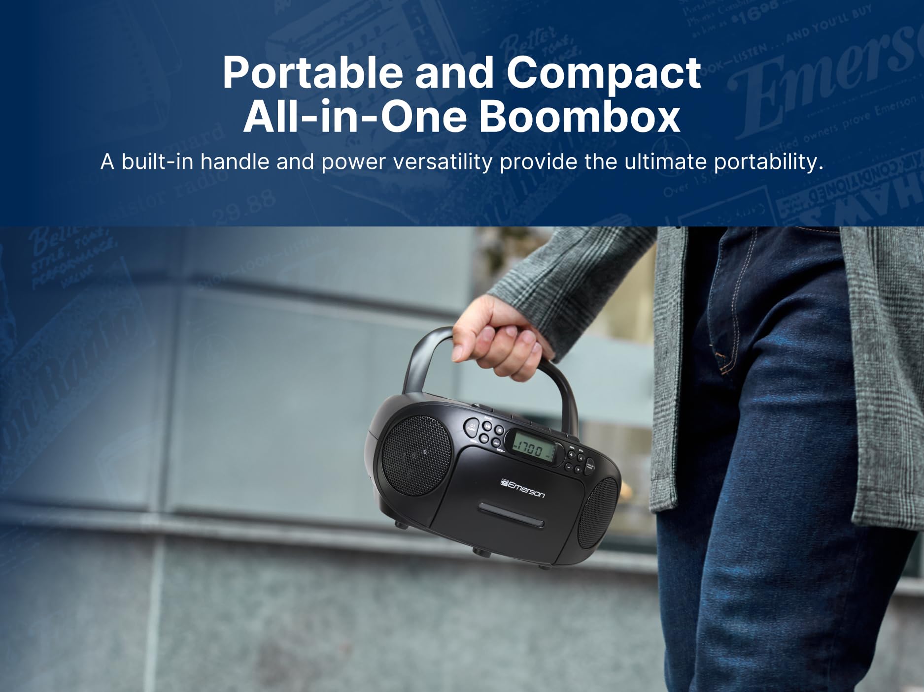 Foto 4 | Reproductor De Cd Portátil Boombox Con Reproductor De Casetes Emerson - Venta Internacional.