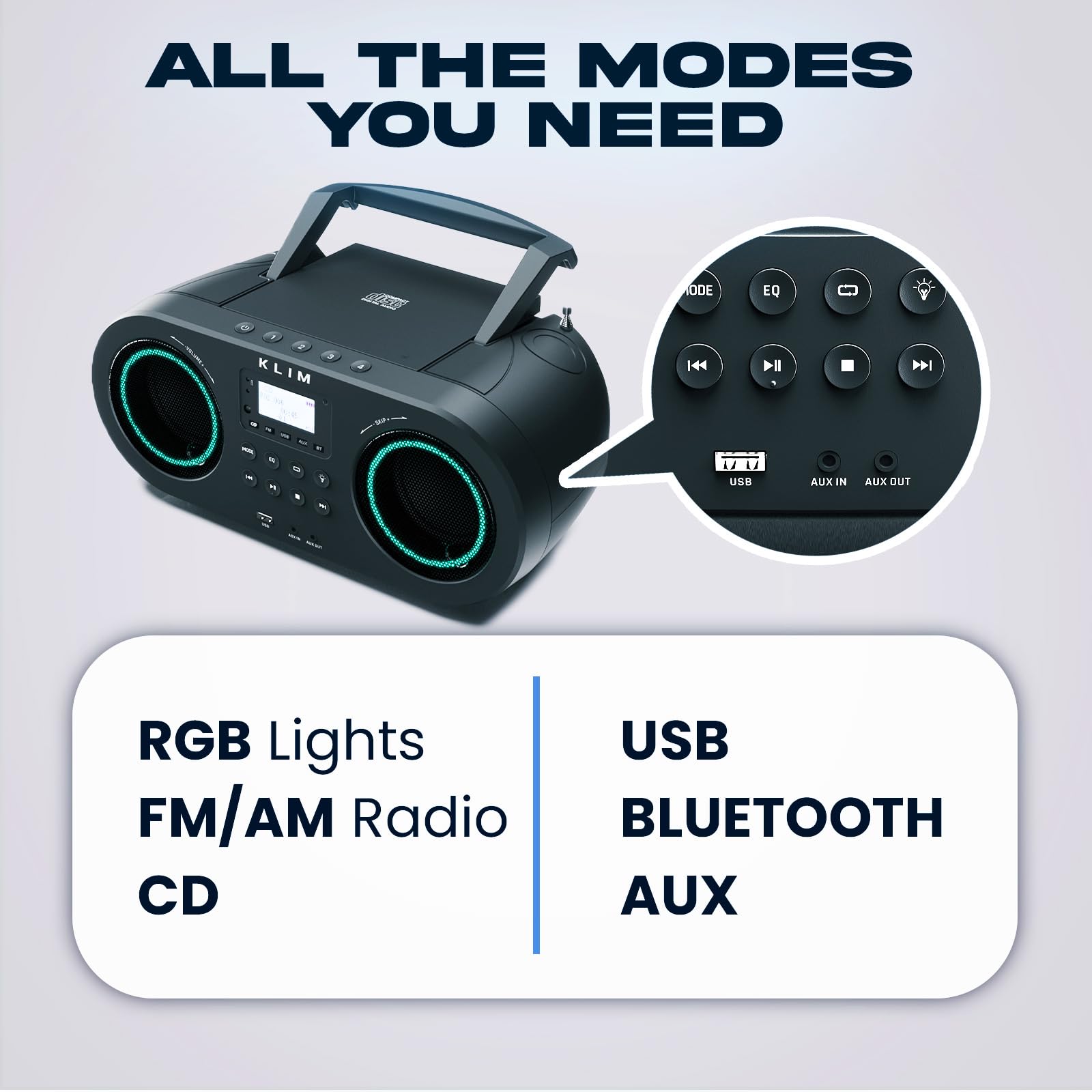 Foto 3 pulgar | Reproductor De Cd Portátil Boombox Klim B5 Con Radio Fm Bluetooth - Venta Internacional.