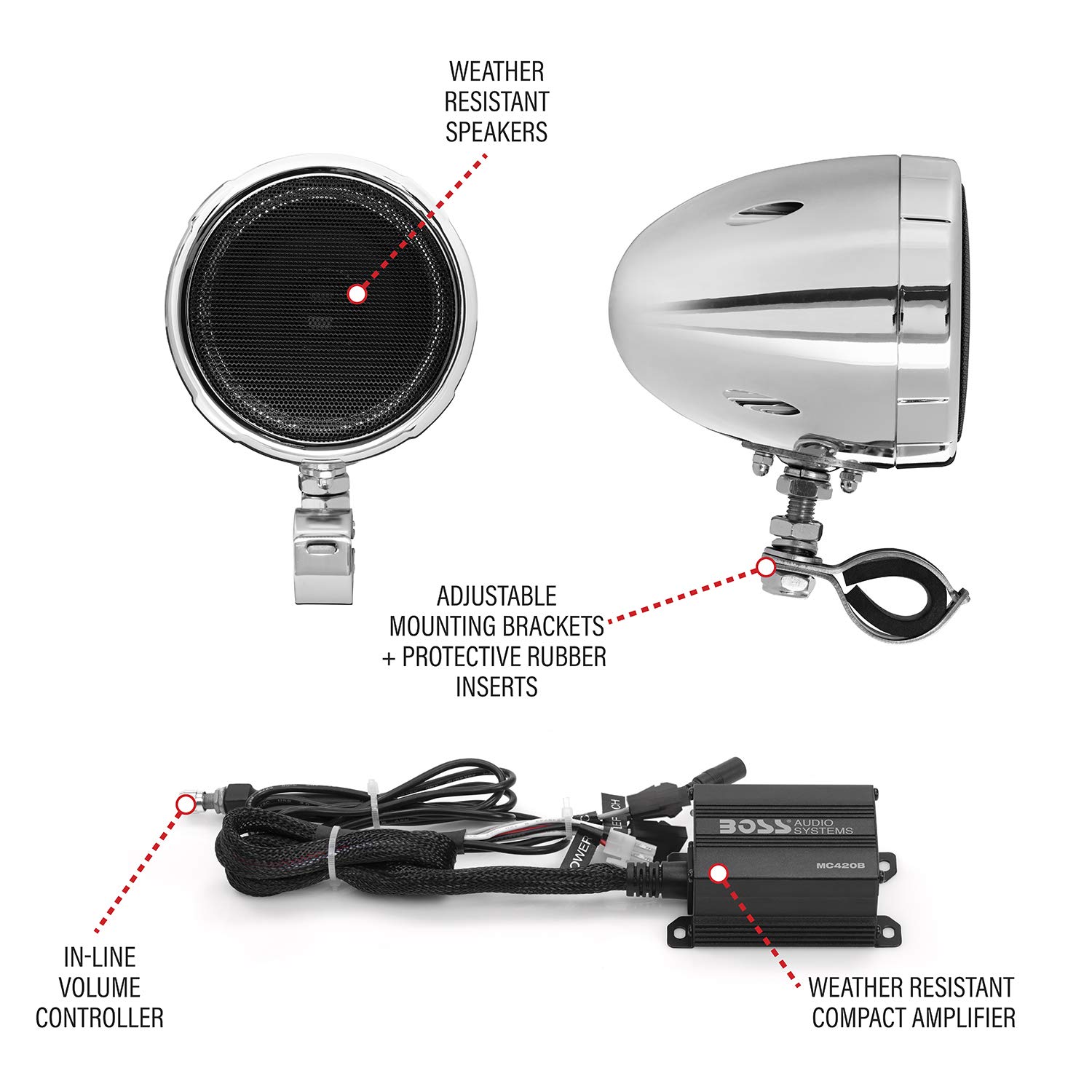 Foto 5 | Altavoces Y Amplificador Para Moto Boss Audio Mc420b 7,62 Cm - Venta Internacional.
