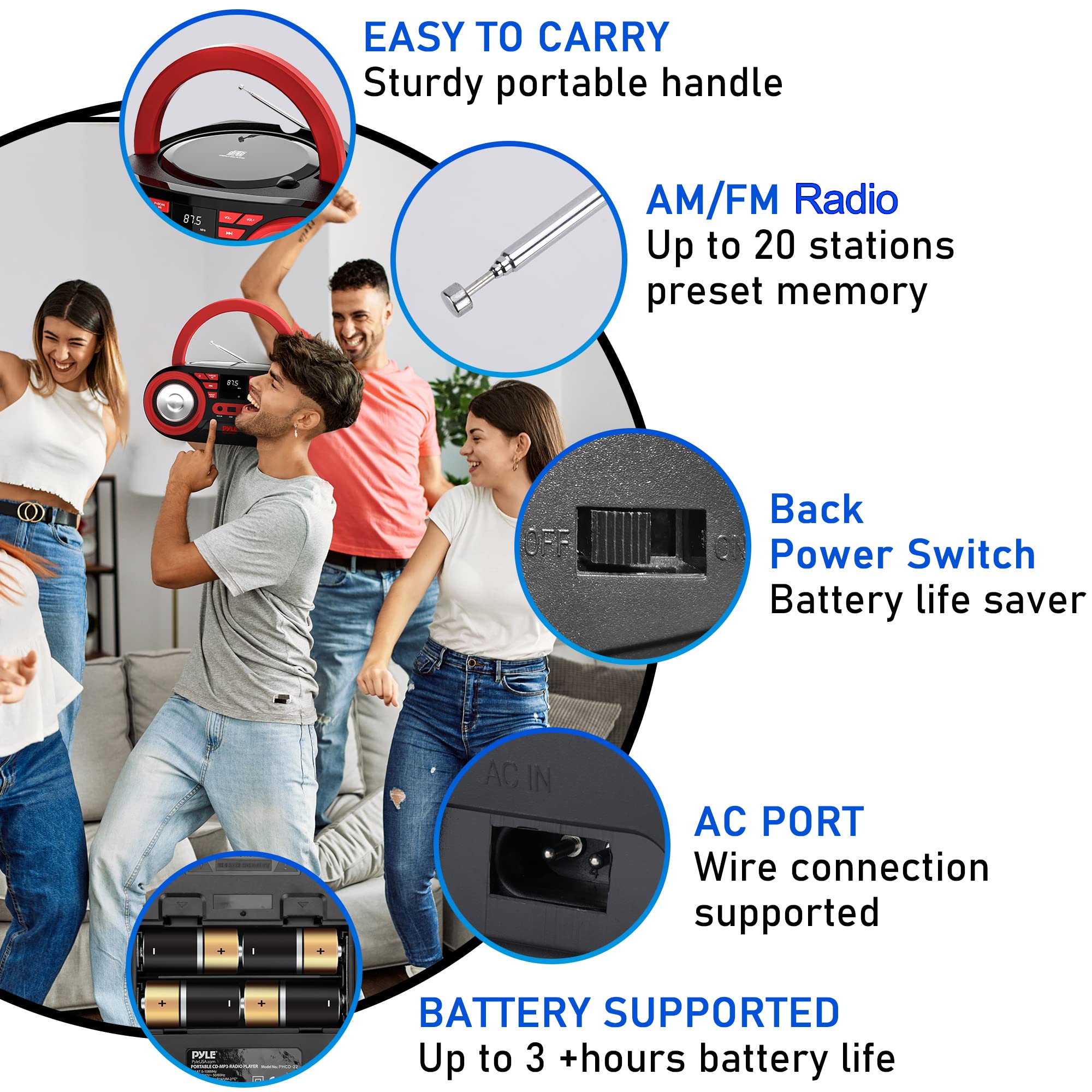 Foto 3 | Reproductor De Cd Portátil Pyle 50 W De Potencia Máxima Bluetooth Usb Aux - Venta Internacional.