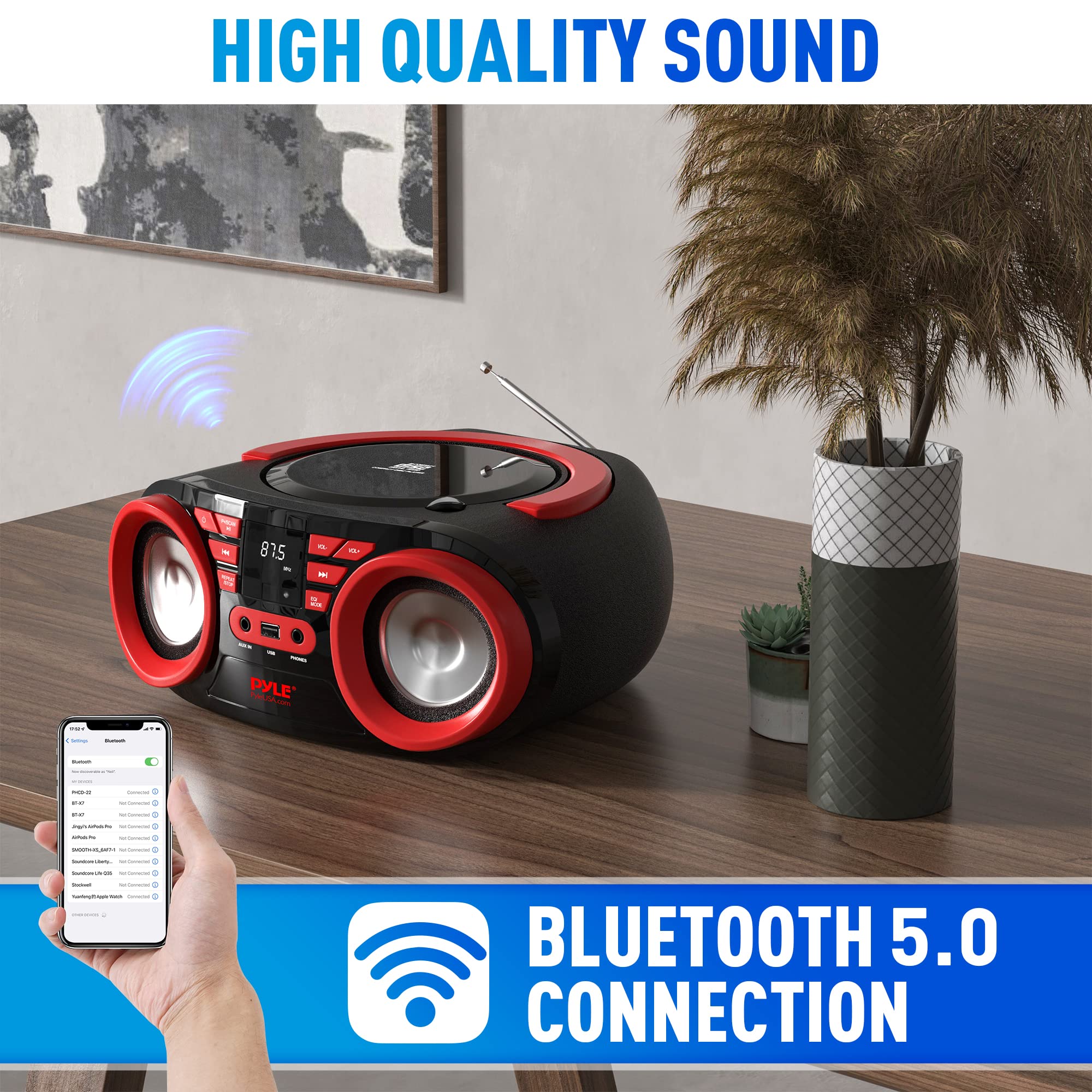 Foto 6 pulgar | Reproductor De Cd Portátil Pyle 50 W De Potencia Máxima Bluetooth Usb Aux - Venta Internacional.