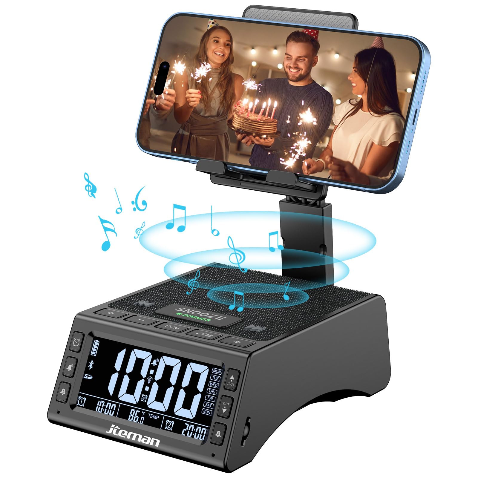 Foto 2 pulgar | Reloj Despertador Inalámbrico Con Altavoz Bluetooth Jteman Negro - Venta Internacional.