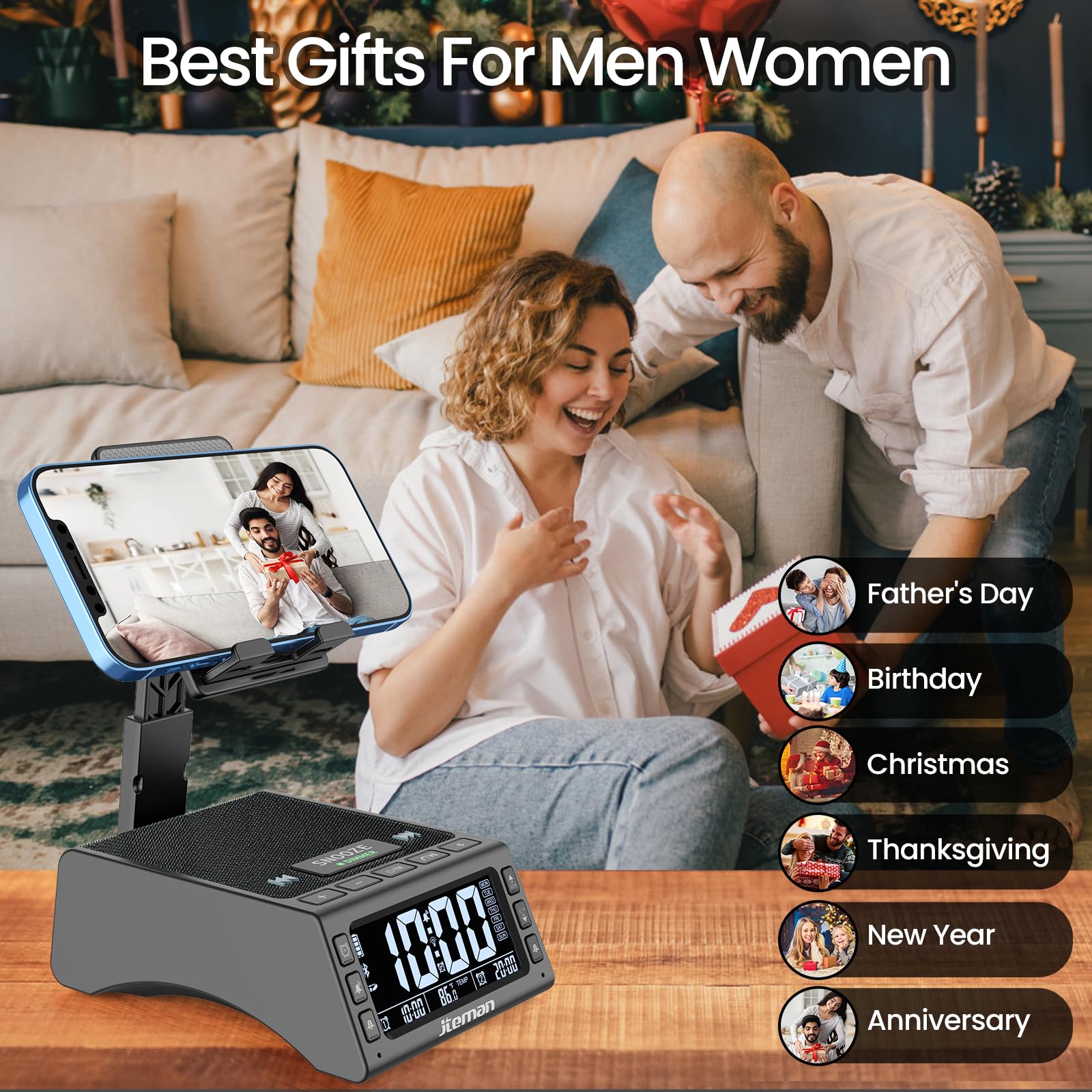 Foto 6 | Reloj Despertador Inalámbrico Con Altavoz Bluetooth Jteman Negro - Venta Internacional.