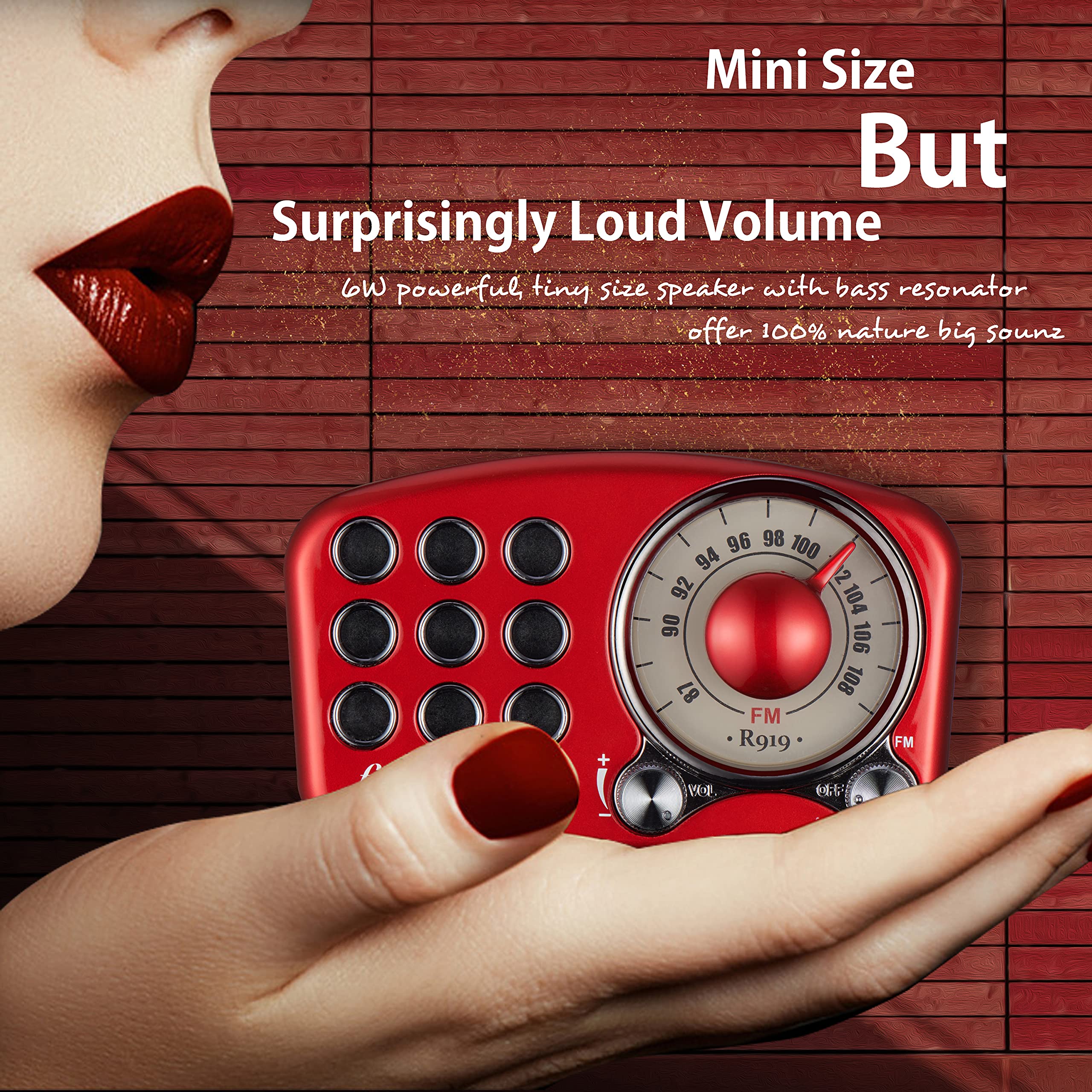 Foto 2 | Altavoz Bluetooth Greadio Retro Vintage Radio Fm Rojo - Venta Internacional.