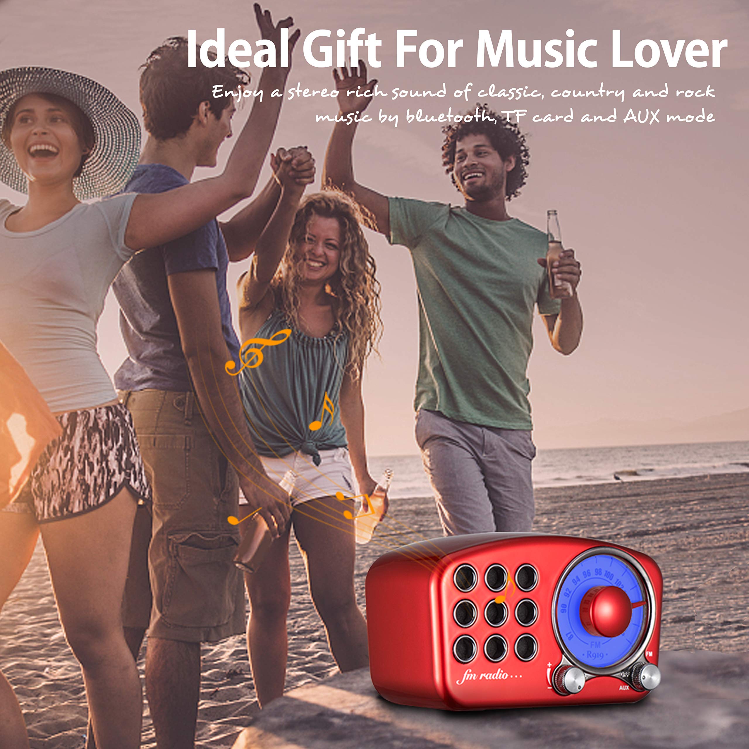 Foto 7 pulgar | Altavoz Bluetooth Greadio Retro Vintage Radio Fm Rojo - Venta Internacional.