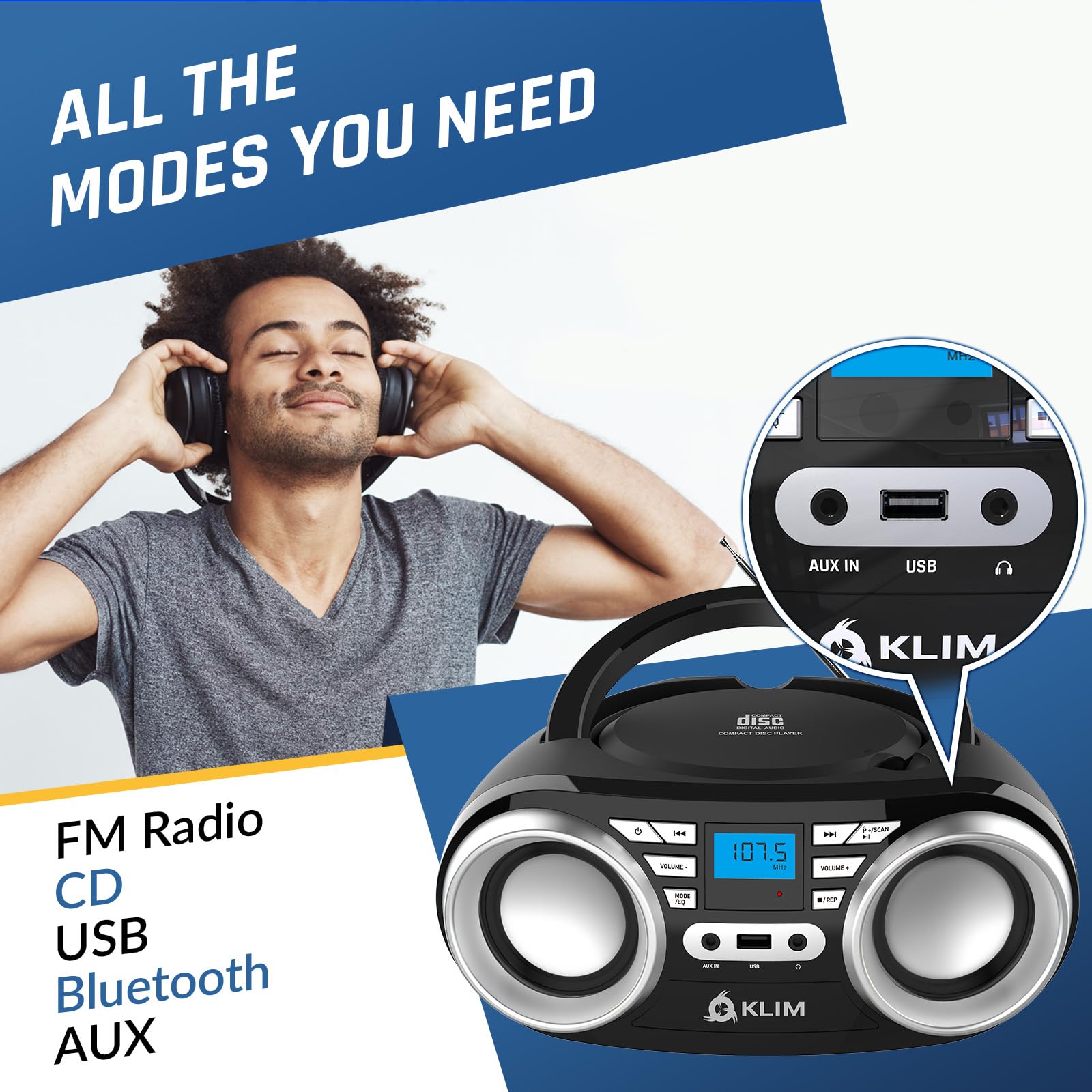 Foto 4 pulgar | Reproductor De Cd Portátil Boombox Klim B3 Con Radio Fm, Bluetooth - Venta Internacional.