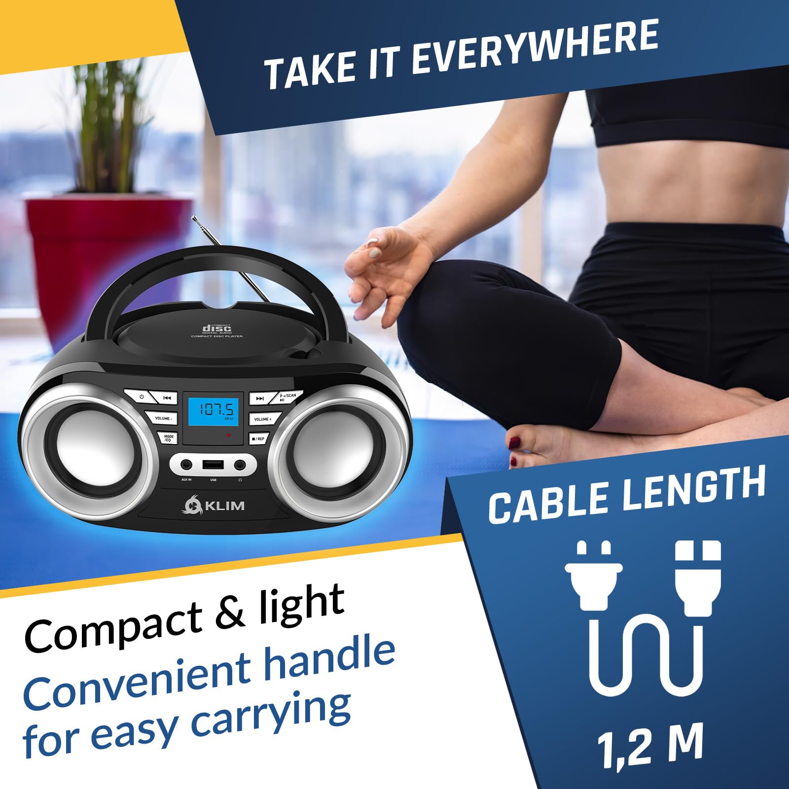 Foto 6 pulgar | Reproductor De Cd Portátil Boombox Klim B3 Con Radio Fm, Bluetooth - Venta Internacional.