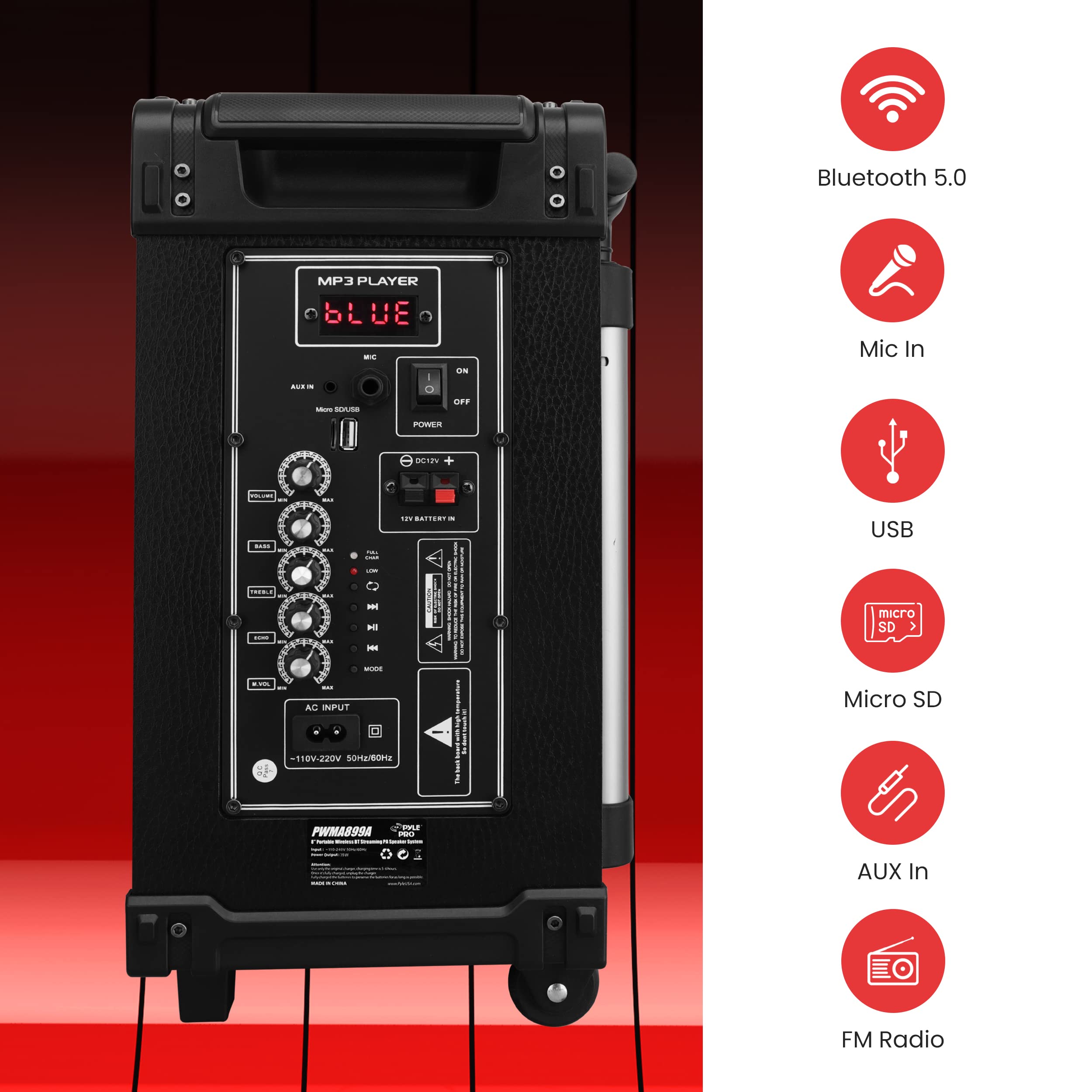 Foto 4 pulgar | Altavoz Bluetooth Pyle Pwma899a Portátil De 8 Pulgadas Y 350 W Con Micrófono - Venta Internacional.