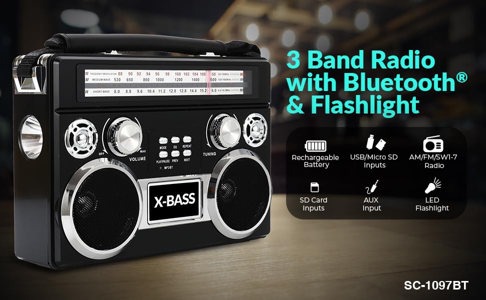 Foto 3 pulgar | Radio Portátil Supersonic Sc-1097bt De 3 Bandas Con Bluetooth - Venta Internacional.