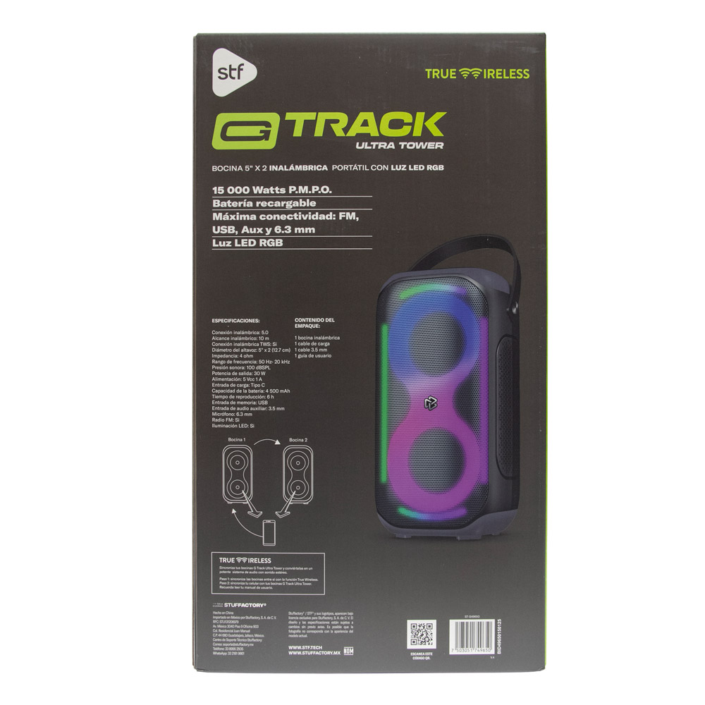 Foto 8 pulgar | Bocina Inalámbrica Stf  G Track Ultra Tower Portátil 5''x2 Con Luz Led Rgb