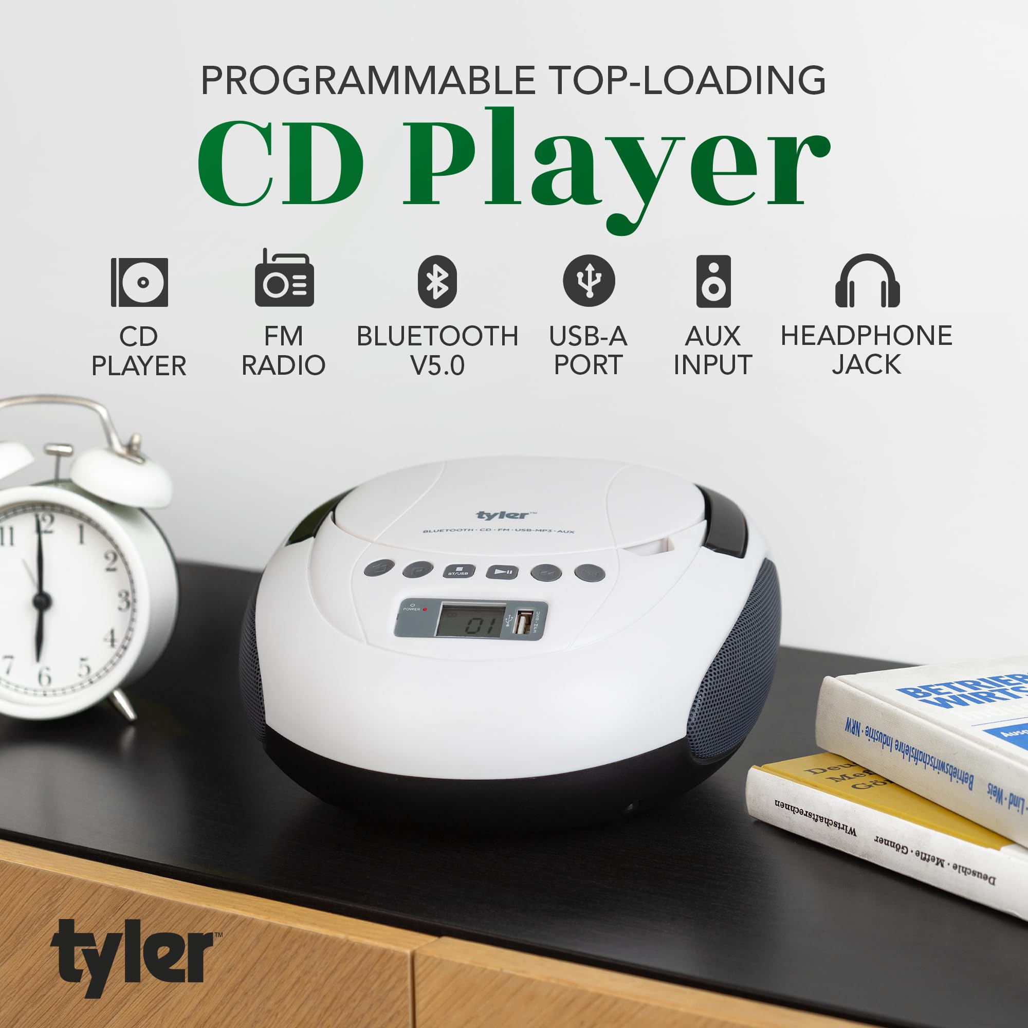 Foto 2 | Reproductor De Cd Boombox Tyler Tau107 Con Radio Fm, Bluetooth Y Usb - Venta Internacional.
