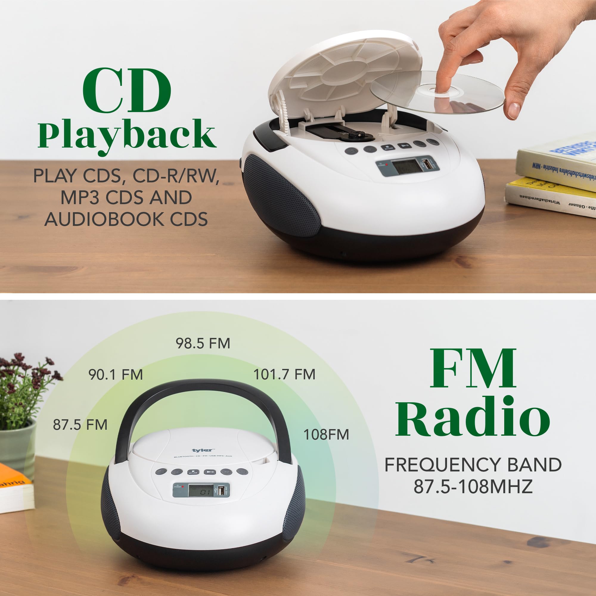 Foto 5 pulgar | Reproductor De Cd Boombox Tyler Tau107 Con Radio Fm, Bluetooth Y Usb - Venta Internacional.