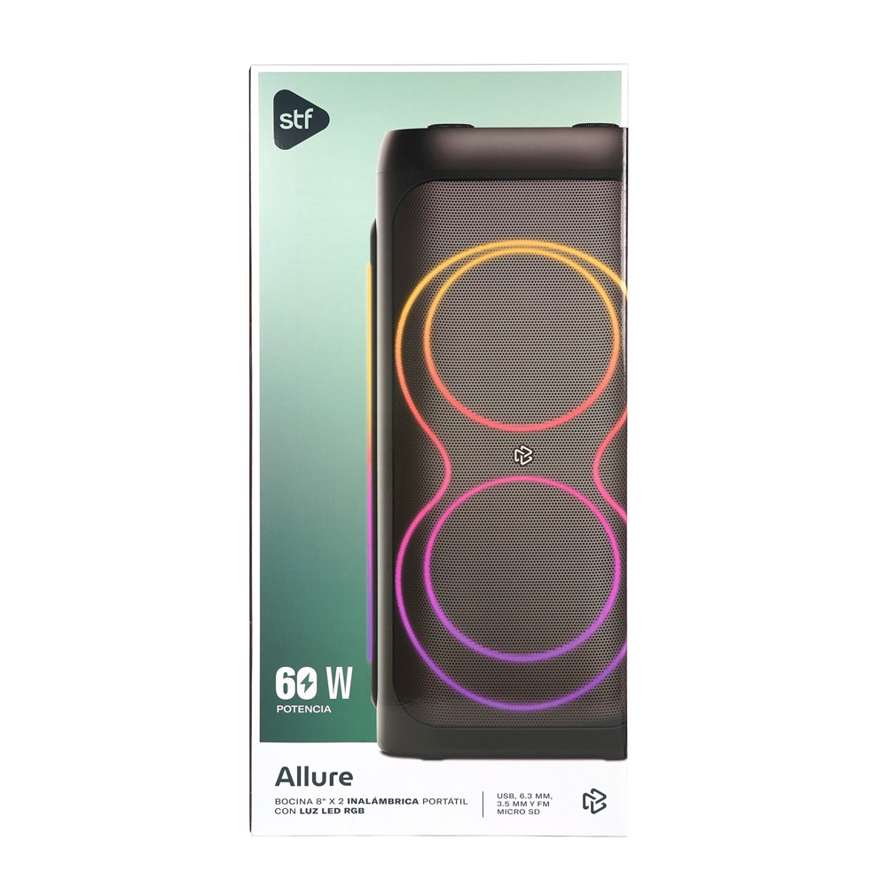 Foto 8 pulgar | Bocina Inalámbrica Portátil Stf Allure 8''x2 Con Luz Led Rgb
