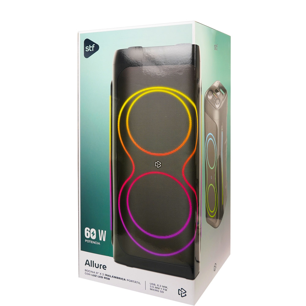 Foto 9 pulgar | Bocina Inalámbrica Portátil Stf Allure 8''x2 Con Luz Led Rgb
