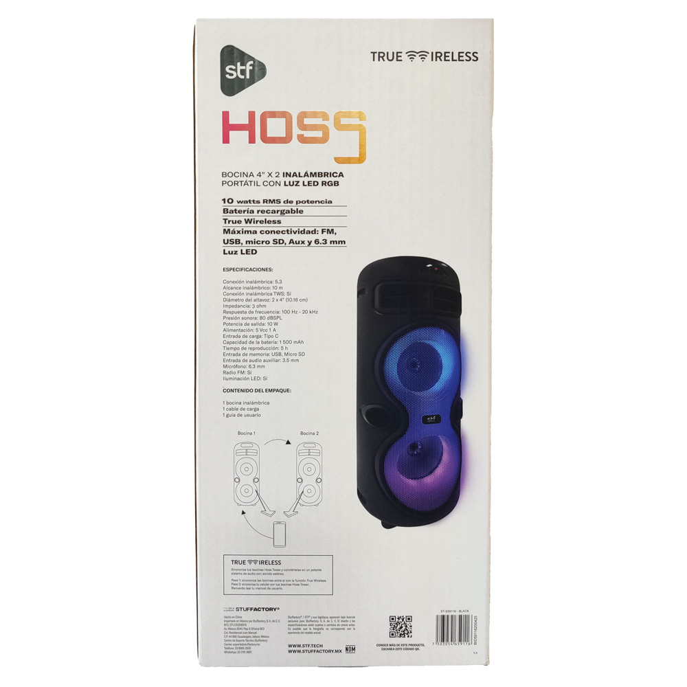 Foto 7 pulgar | Bocina Inalámbrica Stf Hoss Tower 4''x2 Con Luz Led Rgb