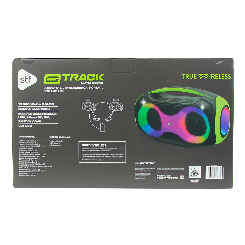 Foto 9 pulgar | Bocina Inalámbrica Portátil Stf G Track Ultra Sound: 5''x2 Con Luz Led Rgb
