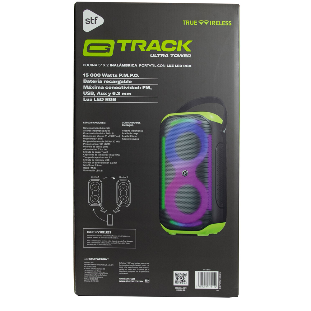 Foto 9 pulgar | Bocina Inalámbrica Portátil Stf G Track Ultra Tower 5''x2 Con Luz Led Rgb Amarillo