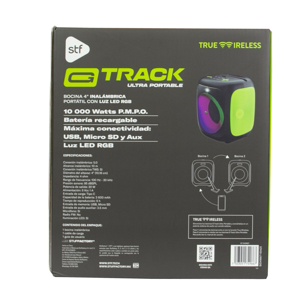 Foto 9 pulgar | Bocina Inalámbrica Portátil Stf  G Track Ultra Portable: 4'' Con Luz Led Rgb
