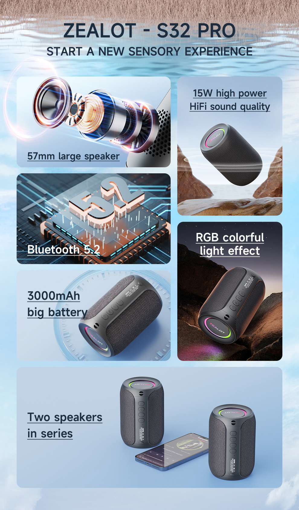 Foto 6 pulgar | Altavoz Bluetooth Zealot S32 Pro Impermeable 40w - Venta Internacional