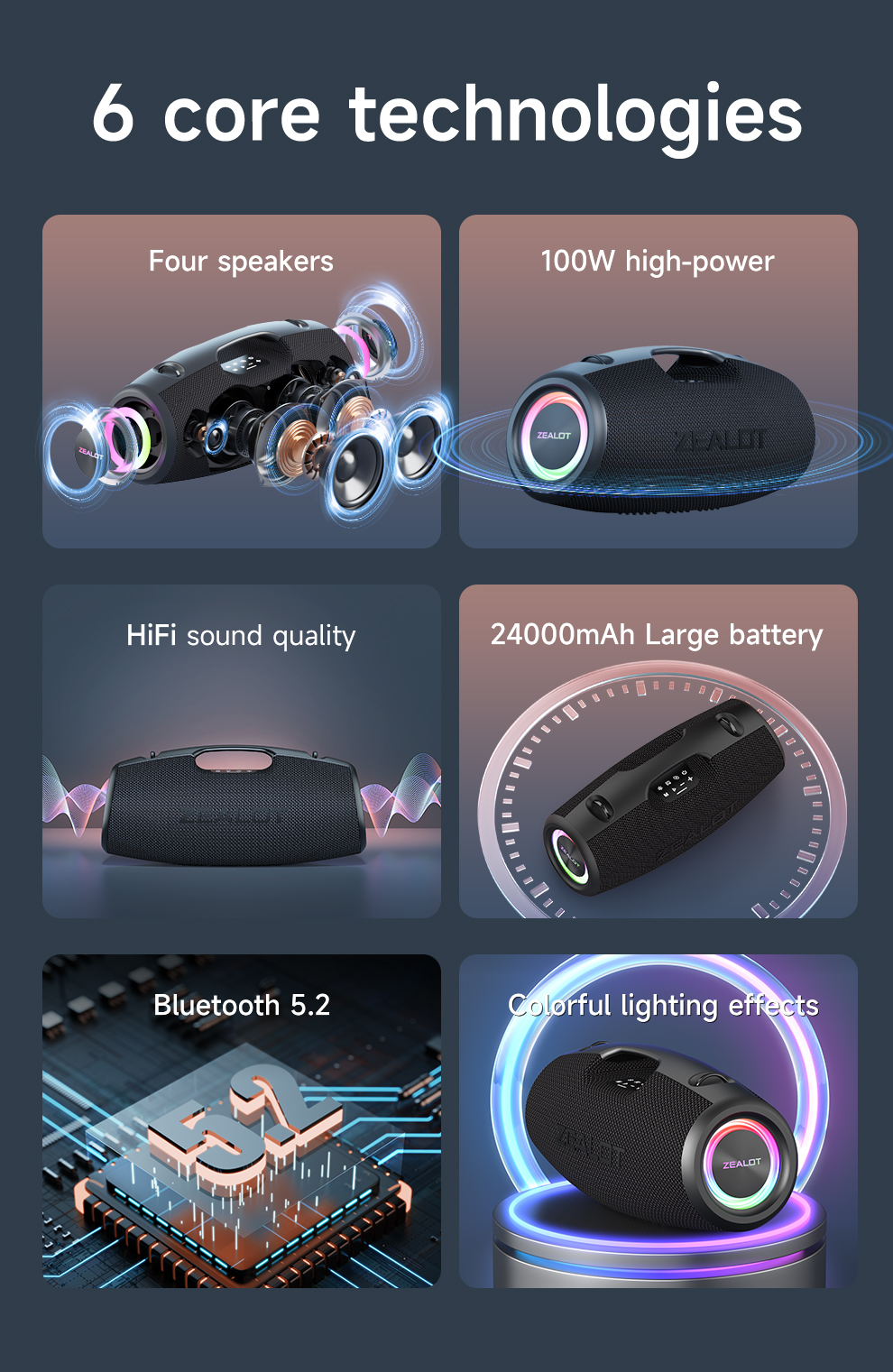 Foto 7 pulgar | Bocina Portátil Zealot 100 W-Venta Internacional