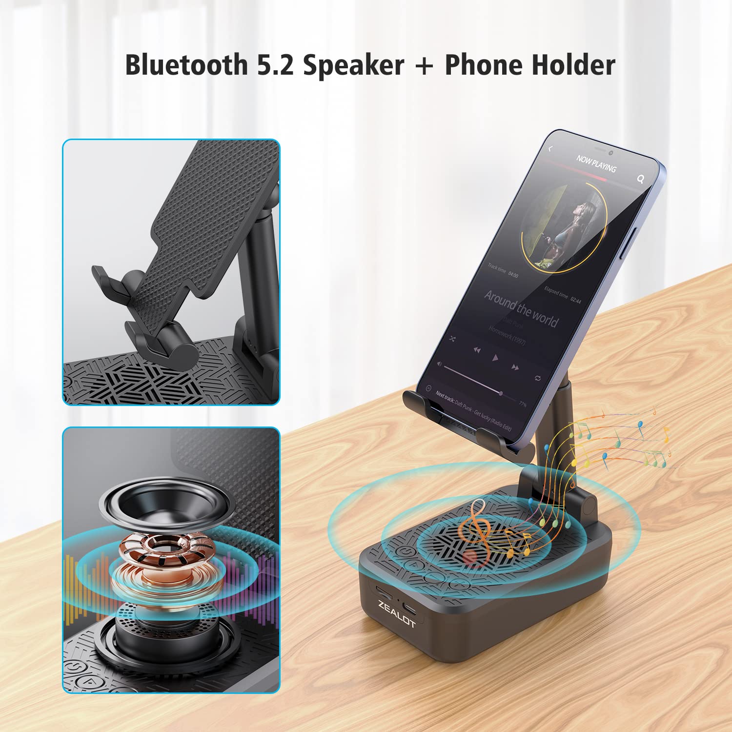 Foto 3 pulgar | Altavoz Bluetooth Zealot Z7 Con Soporte Para Teléfono Negro - Venta Internacional.