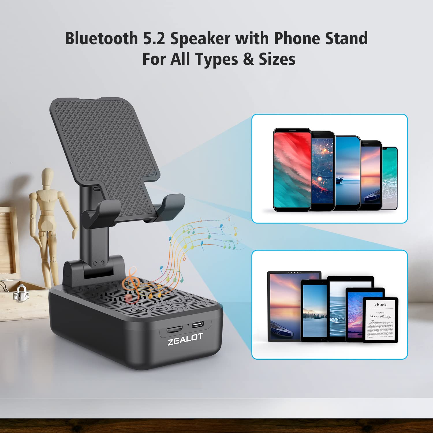 Foto 4 pulgar | Altavoz Bluetooth Zealot Z7 Con Soporte Para Teléfono Negro - Venta Internacional.