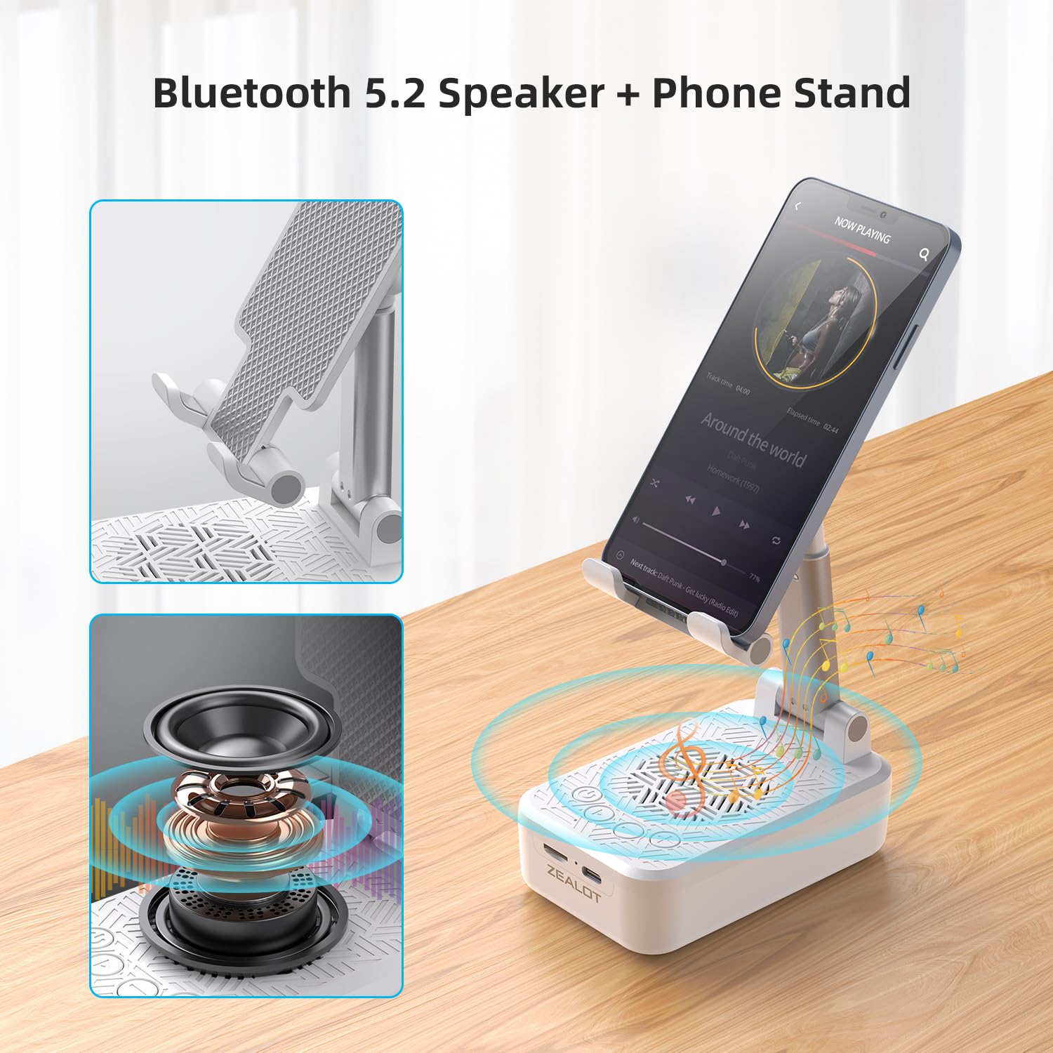 Foto 3 pulgar | Altavoz Bluetooth Zealot Z7 Con Soporte Para Teléfono - Blanco - Venta Internacional.