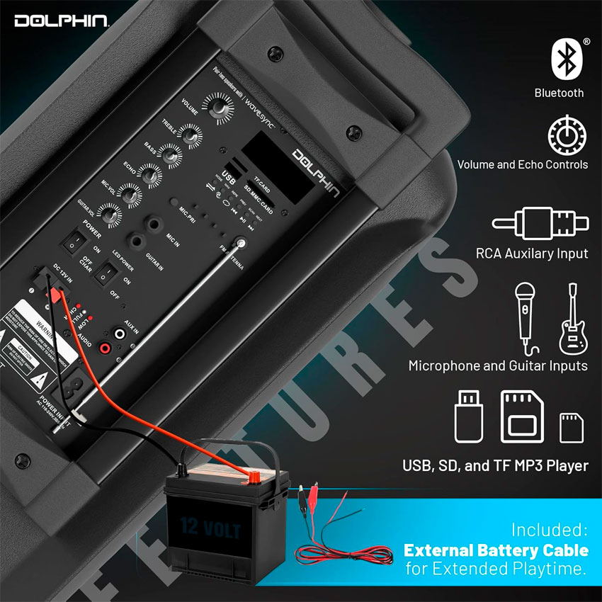 Foto 6 pulgar | Bafle Dolphin 2x8'' Recargable