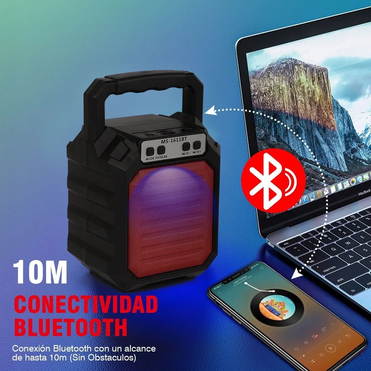 Foto 3 pulgar | Bocina Bluetooth con FM/USB y Luz Led
