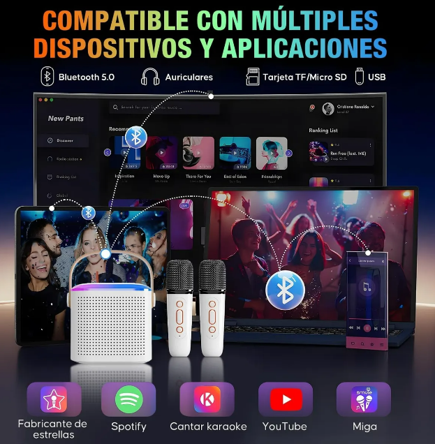 Foto 4 pulgar | Xtellar Bocinas Bluetooth Profesionales Con Micrófonos Y Luces Led Para Estelar Karaoke