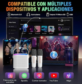 Foto 3 | Xtellar Bocinas Bluetooth Profesionales Con Micrófonos Y Luces Led Para Estelar Karaoke
