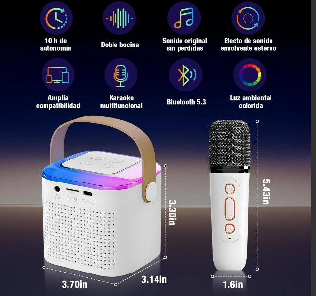 Foto 5 pulgar | Xtellar Bocinas Bluetooth Profesionales Con Micrófonos Y Luces Led Para Estelar Karaoke