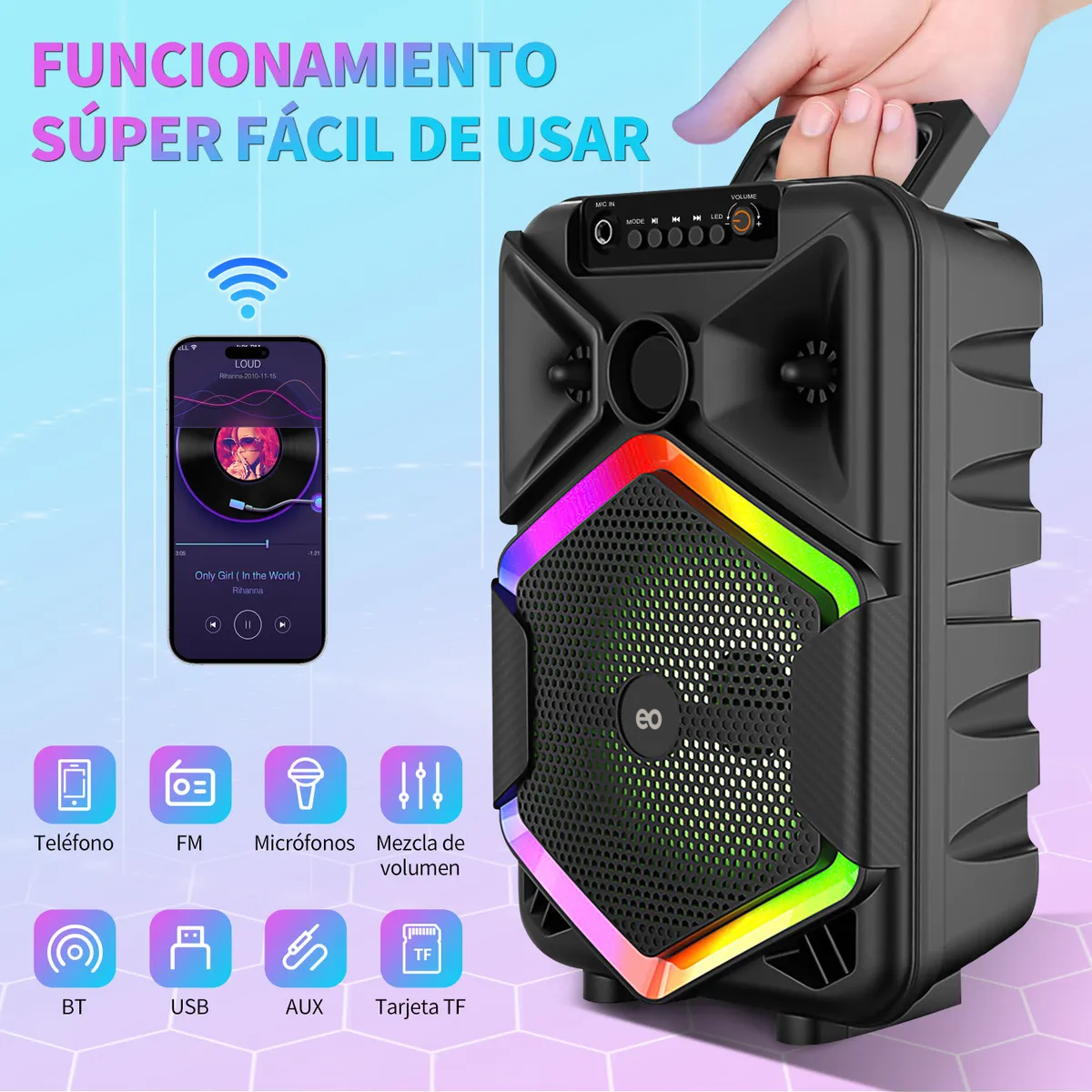 Foto 3 pulgar | Bocina Amplificada 8 Pulgadas Con Microfono Inalambrico Eo Safe Imports Esi-20188 Negro