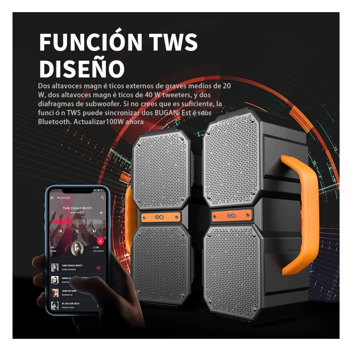 Foto 4 pulgar | Bocina Portátil Bluetooth 60w Eo Safe Imports Esi-20189 Negro