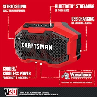 Foto 3 | Altavoz Bluetooth Portátil Inalámbrico Craftsman V20 Cmcr001b - Venta Internacional.