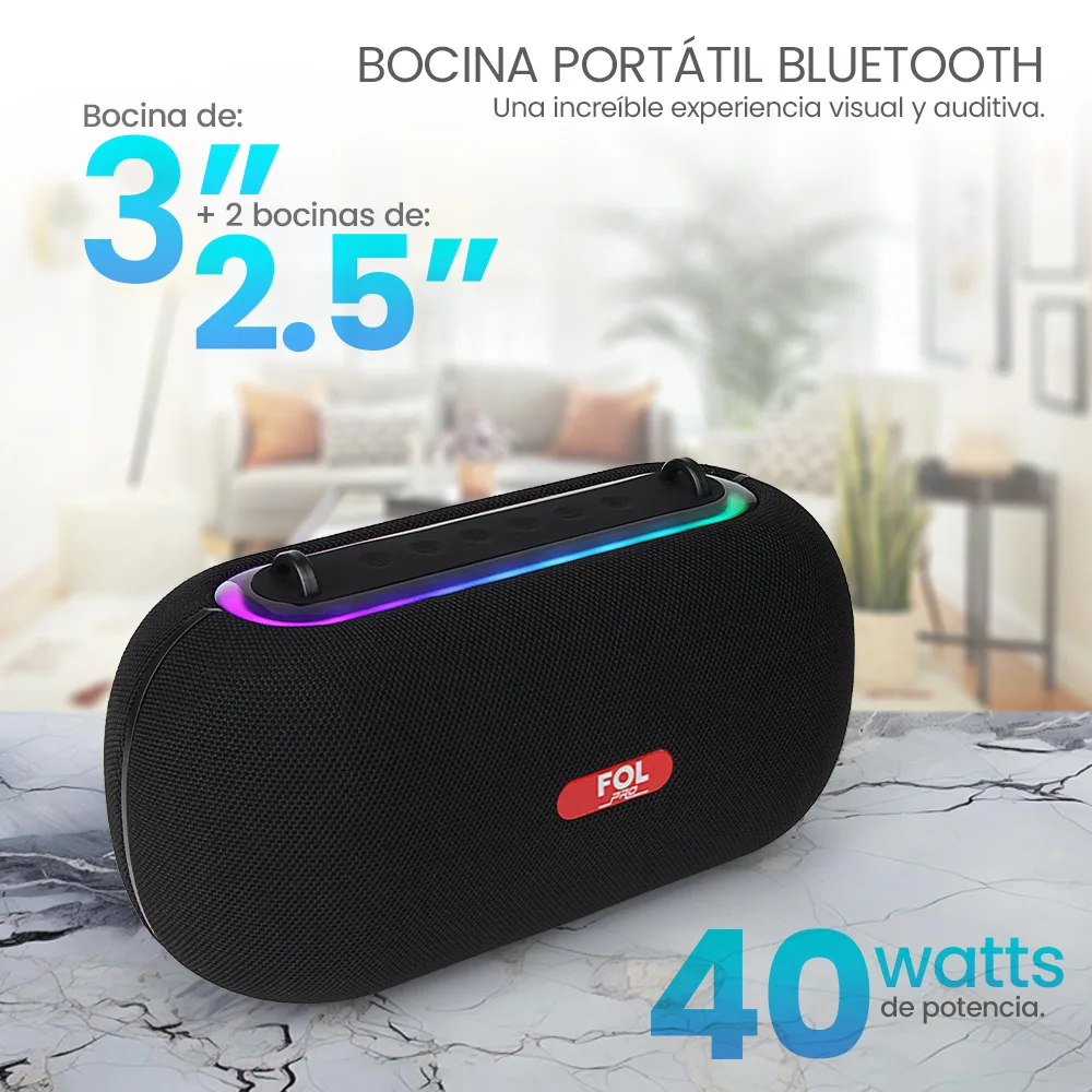 Foto 9 pulgar | Bocina Fol Inalámbrica Bluetooth Tws Portátil Recargable 30w Negro Fs-r317