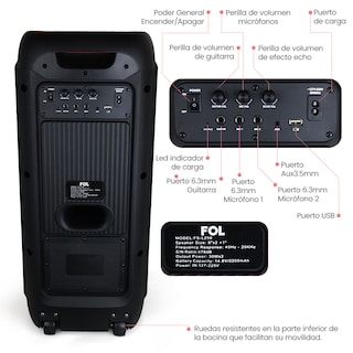 Foto 6 | Bocina Fol Inalámbrica Bluetooth Tws Portátil Recargable 60w Negro Fs-l299