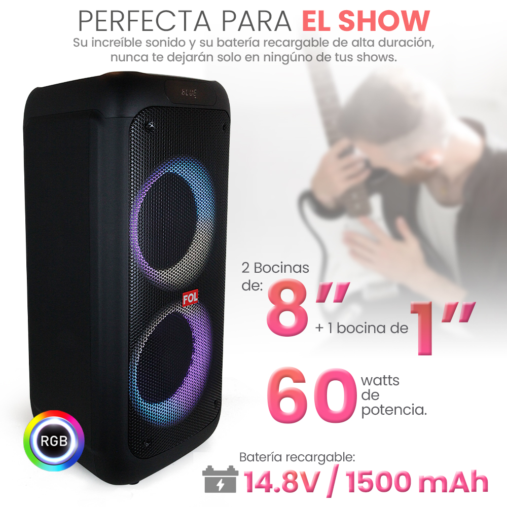 Foto 8 pulgar | Bocina Fol Inalámbrica Bluetooth Tws Portátil Recargable 60w Negro Fs-l299