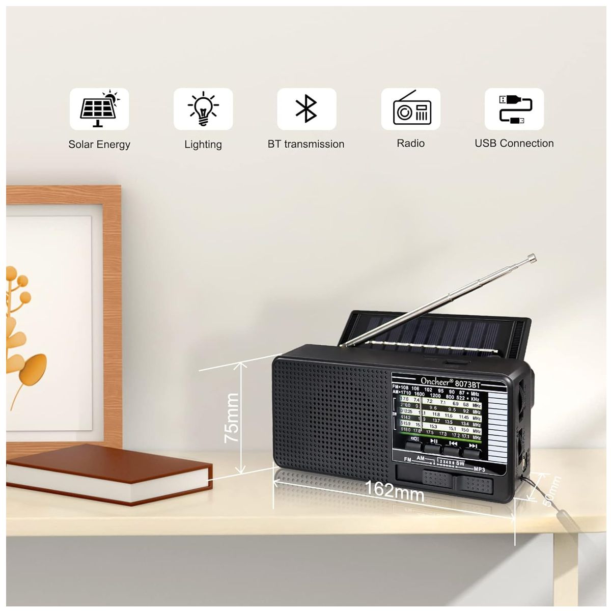 Foto 5 pulgar | Bocina Bluetooth Con Panel Solar Radio Fm Am  Usb  Microsd Y Lampara Camping