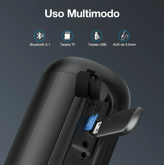 Foto 5 pulgar | Xtellar Bocina Portátil Bluetooth: Altavoz Subwoofer Con Carga Tipo C Y Luces Rgb – Negro