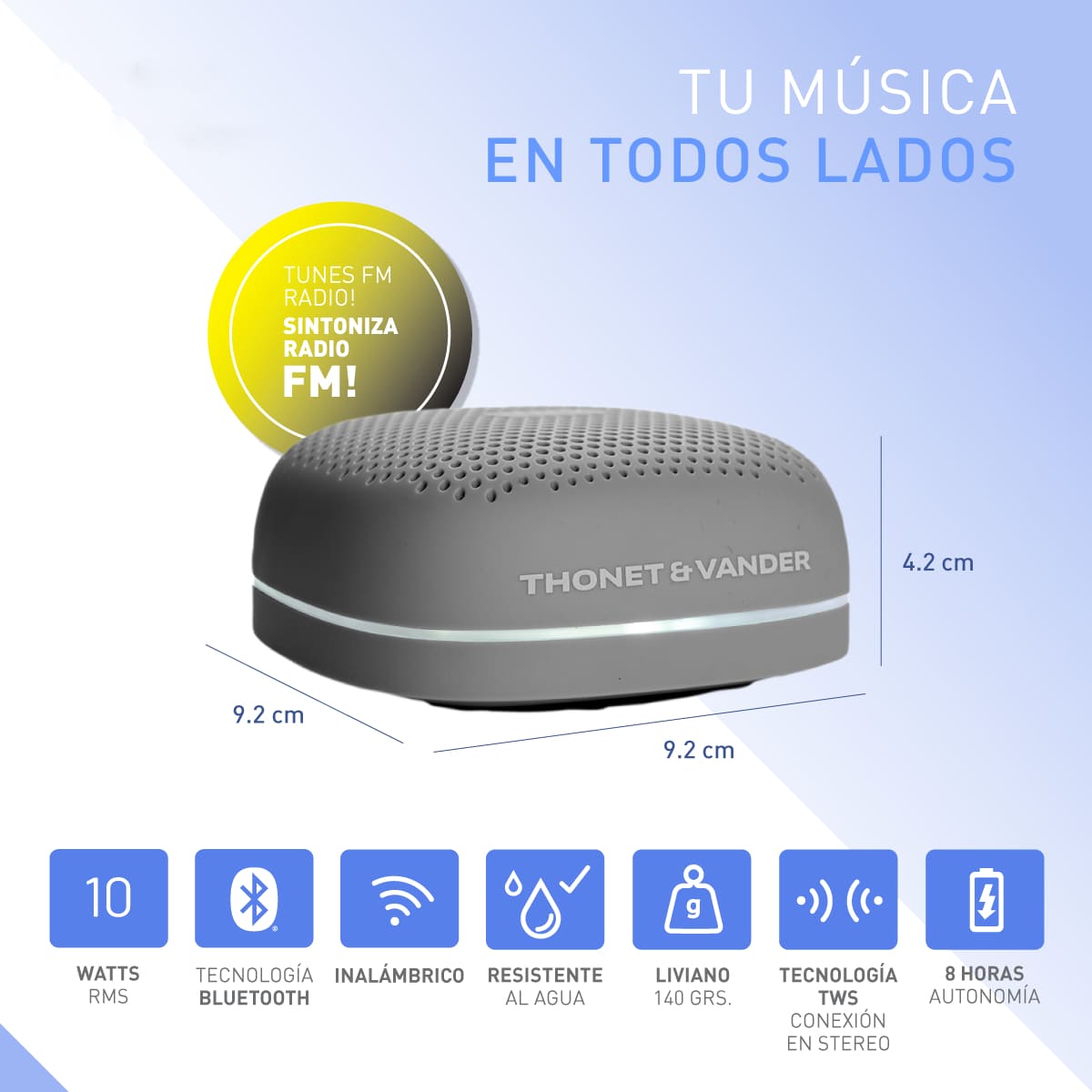 Foto 5 pulgar | Bocina Portátil Thonet & Vander Duett – 10w Rms  Bluetooth 5.0  Ipx4  Radio Fm  Tws  Led  Batería 8 H