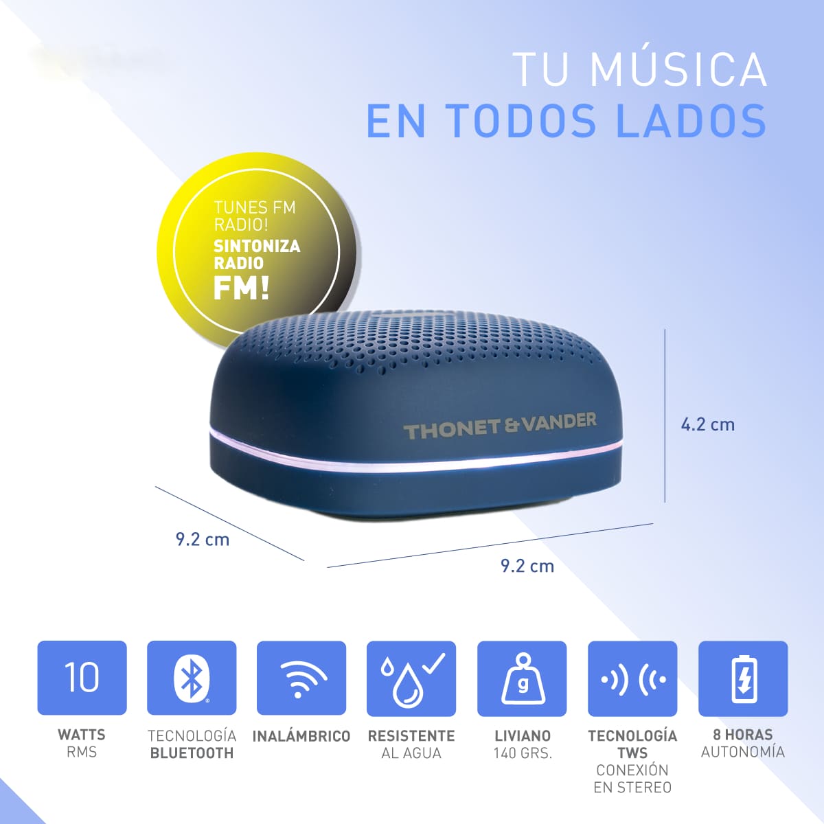 Foto 6 pulgar | Bocina Portátil Thonet & Vander Duett – 10w Rms  Bluetooth 5.0  Ipx4  Radio Fm  Tws  Led  Batería 8 H