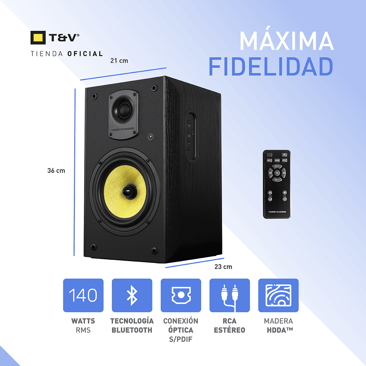 Foto 7 pulgar | Bocinas Thonet & Vander Kugel 2.0 Bluetooth Aptx  Rca  Control Remoto Negro