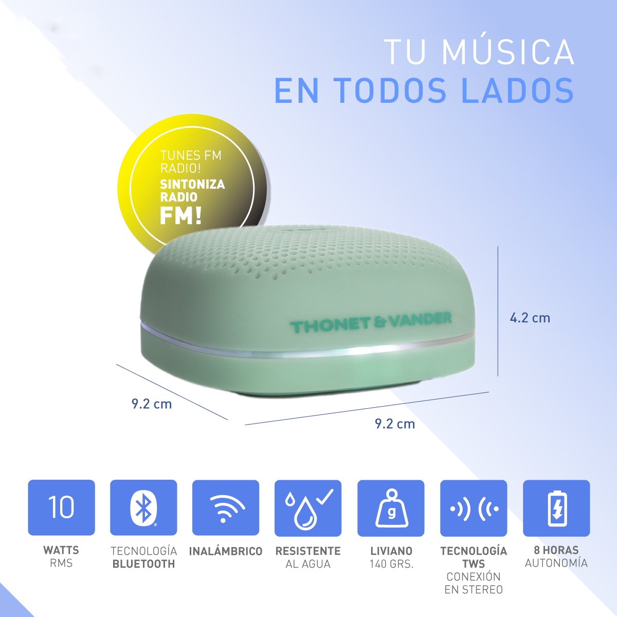 Foto 6 pulgar | Bocina Portátil Thonet & Vander Duett – 10w Rms  Bluetooth 5.0  Ipx4  Radio Fm  Tws  Led  Batería 8 H
