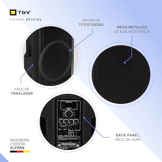 Foto 4 | Bocina Pa Activa Thonet & Vander – 250w Rms Bluetooth 5.0 Tws 15'' Batería Recargable Micrófono Inalámbrico