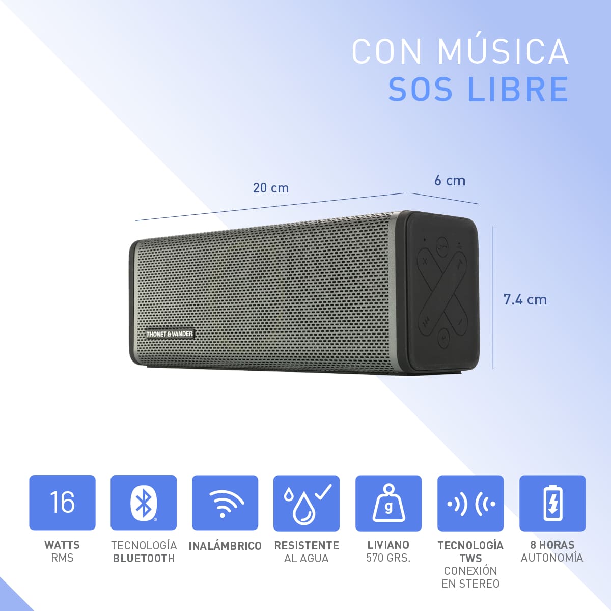 Foto 6 pulgar | Bocina Portátil Thonet & Vander Frei – 16w Rms  Bluetooth 5.0  Ipx4  Tws  Batería 16 H